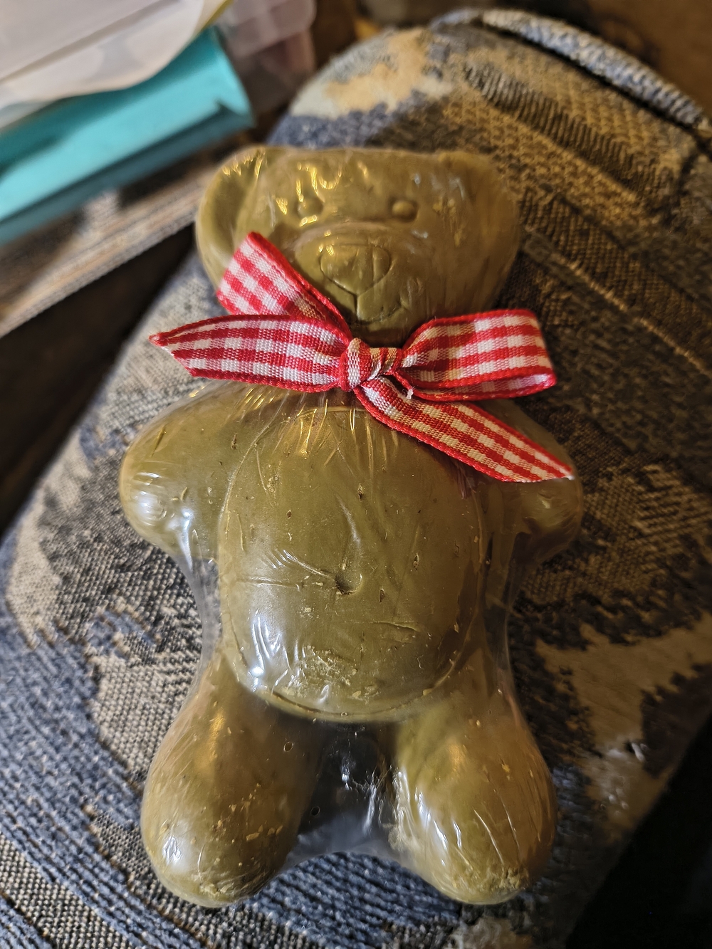 Brown Bear Soap with Red Gingham Bow
